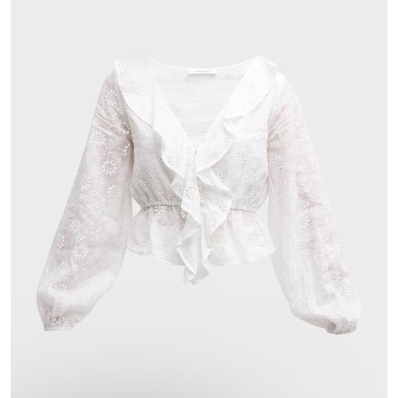 FRAME Ruffle-Front Eyelet Top Med $398 - Picture 4 of 5